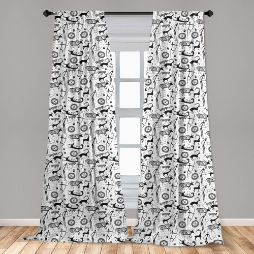 Ambesonne Tribal Window Curtains, Culture Pattern with Traditional Animal and Arrows Folk Design, Lightweight Decor 2-Panel Set with Rod Pocket, Pair of - 28" x 63", Black and White