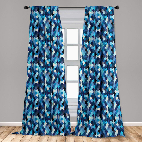 Ambesonne Modern Curtains, Fashion Triangles Hexagons and Geometrical Shapes in Blue and White Colors Image, Window Treatments 2 Panel Set for Living Room Bedroom, Pair of - 28" x 63", Multicolor Ambesonne Modern Curtains, Fashion Triangles Hexagons and Geometrical Shapes in Blue and White Colors Image, Window Treatments 2 Panel Set for Living Room Bedroom, Pair of - 28" x 63", Multicolor