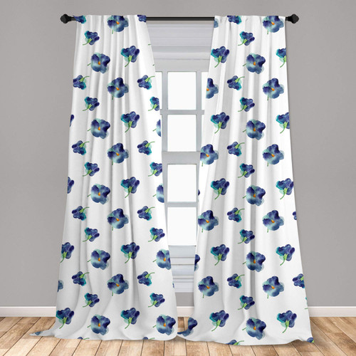 Ambesonne Floral Window Curtains, Watercolors Painted Violet Flowers Pattern Blooms Spring Nature Theme, Lightweight Decor 2-Panel Set with Rod Pocket, Pair of - 28" x 63", Turquoise Navy