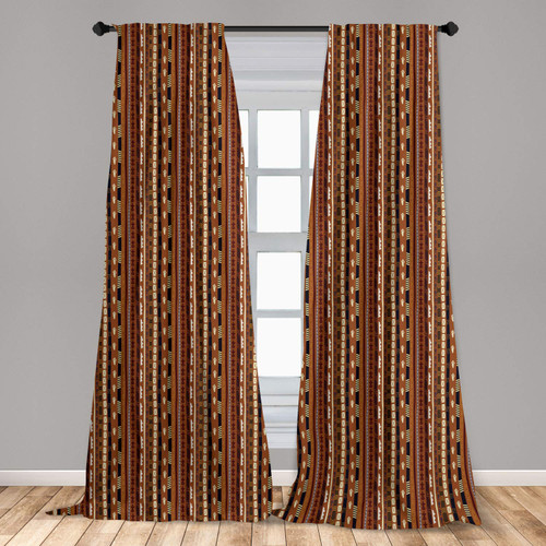 Ambesonne Tribal Window Curtains, Pattern of Vertical Stripes with Vintage Abstract Details and Cultural Ornaments, Lightweight Decor 2-Panel Set with Rod Pocket, Pair of - 28" x 63", Multicolor