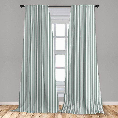 Ambesonne Modern Window Curtains, Vertical Thin and Bold Stipes Optical Pattern Retro Style Abstract Print, Lightweight Decor 2-Panel Set with Rod Pocket, Pair of - 28" x 63", Pale Sage Green White