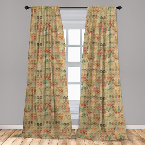Ambesonne Geometric Window Curtains, Soft Toned Retro Inspired Cube Pattern with Squares and Lines Vintage Retro, Lightweight Decor 2-Panel Set with Rod Pocket, Pair of - 28" x 63", Multicolor