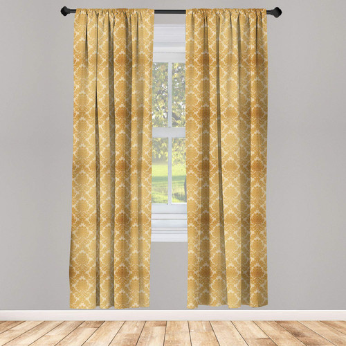 Ambesonne Damask Window Curtains, Flower Pattern Vibrant Image with Baroque Pattern Blooming Foliage Design, Lightweight Decor 2-Panel Set with Rod Pocket, Pair of - 28" x 63", Mustard Amber