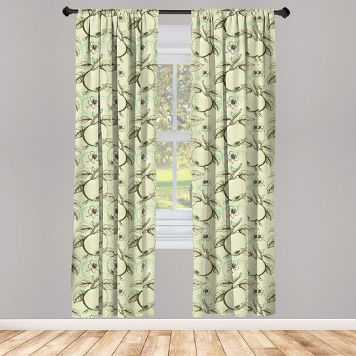 Ambesonne Fruits Window Curtains, Vintage Style Abstract Composition with Apples Leaves Flowers Grunge, Lightweight Decor 2-Panel Set with Rod Pocket, Pair of - 28" x 63", Olive Green and Pale Green