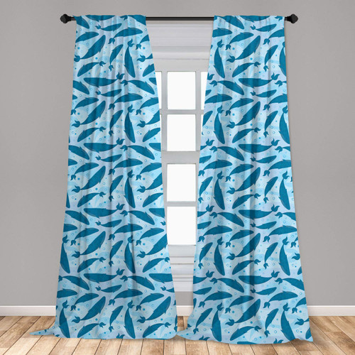 Ambesonne Whale Window Curtains, Big Blue Animals on Dotted and Swirled Abstract Underwater Background, Lightweight Decor 2-Panel Set with Rod Pocket, Pair of - 28" x 63", Pale Blue Violet Blue