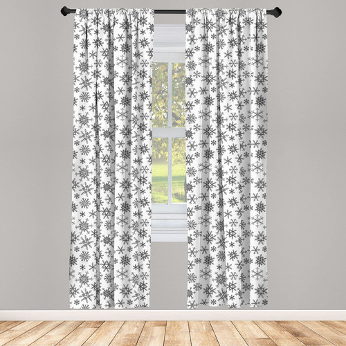 Ambesonne Snowflake Window Curtains, Line Art Design Snowflake Pattern Geometric Arrangement with Circles Hexagons, Lightweight Decor 2-Panel Set with Rod Pocket, Pair of - 28" x 63", Charcoal