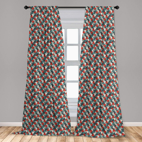 Ambesonne Abstract Curtains, Repeating Game Mosaic Pattern with Simple Geometric Ornament Modern and Funky, Window Treatments 2 Panel Set for Living Room Bedroom, Pair of - 28" x 63", Multicolor