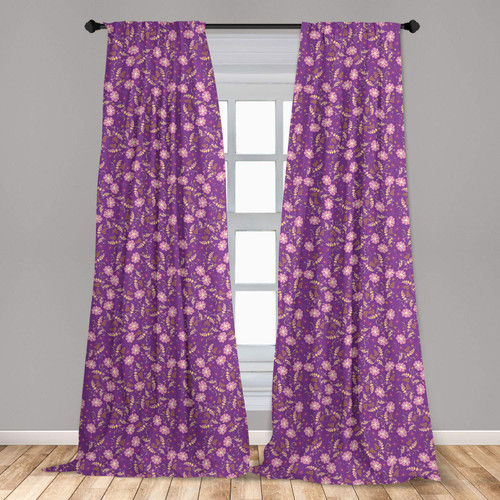 Ambesonne Floral Curtains, Flourishing Nature with Blooming Petals and Leaves Romantic Design, Window Treatments 2 Panel Set for Living Room Bedroom, Pair of - 28" x 63", Pale Pink Marigold