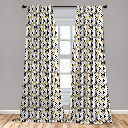 Ambesonne Geometric Curtains, Abstract Triangles with Stripes and Rhombuses Dotted Background Modern Art, Window Treatments 2 Panel Set for Living Room Bedroom, Pair of - 28" x 63", Beige Black White Ambesonne Geometric Curtains, Abstract Triangles with Stripes and Rhombuses Dotted Background Modern Art, Window Treatments 2 Panel Set for Living Room Bedroom, Pair of - 28" x 63", Beige Black White