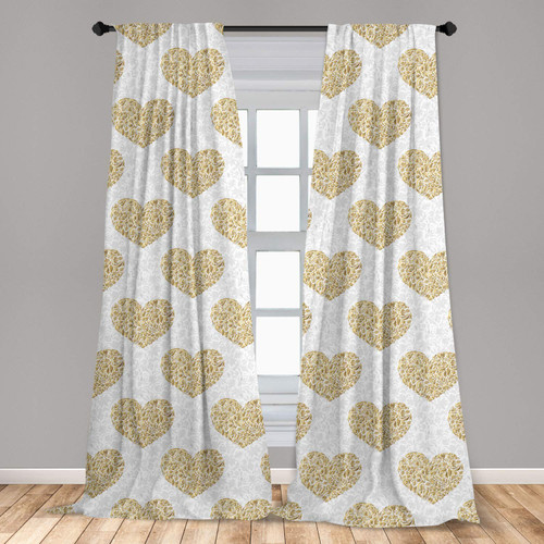 Ambesonne Heart Curtains, Ornamental Floral Foliage Composition Romantic Pattern Greyscale Background, Window Treatments 2 Panel Set for Living Room Bedroom, Pair of - 28" x 63", Brown Grey