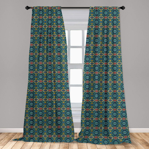Ambesonne Abstract Curtains, Diamond Shapes with Effect and Folkloric Ornaments Native Tribal Influences, Window Treatments 2 Panel Set for Living Room Bedroom, Pair of - 28" x 63", Multicolor