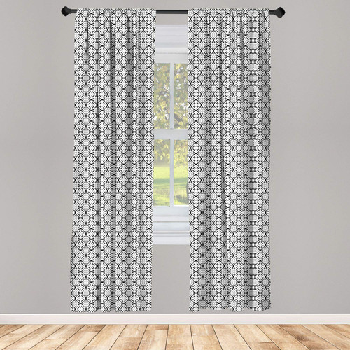 Ambesonne Vintage Window Curtains, Monochrome Retro Design Inspired Stripes and Geometric Shapes Abstract Pattern, Lightweight Decor 2-Panel Set with Rod Pocket, Pair of - 28" x 63", White and Black