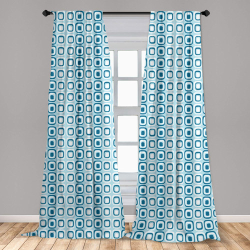 Ambesonne Blue and White Window Curtains, Retro Modern Pattern with Square Shapes Pastel and Geometric, Lightweight Decor 2-Panel Set with Rod Pocket, Pair of - 28" x 63", Blue White
