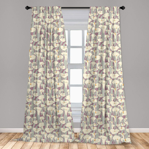 Ambesonne Floral Window Curtains, Abstract Design of Blossoming White Calla Lily Flowers Messy Form, Lightweight Decor 2-Panel Set with Rod Pocket, Pair of - 28" x 63", Purple Grey Ivory