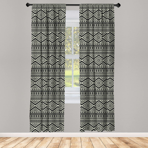 Ambesonne Southwestern Window Curtains, Pattern Antique Culture Geometric Motifs, Lightweight Decor 2-Panel Set with Rod Pocket, Pair of - 28" x 63", Black and Eggshell