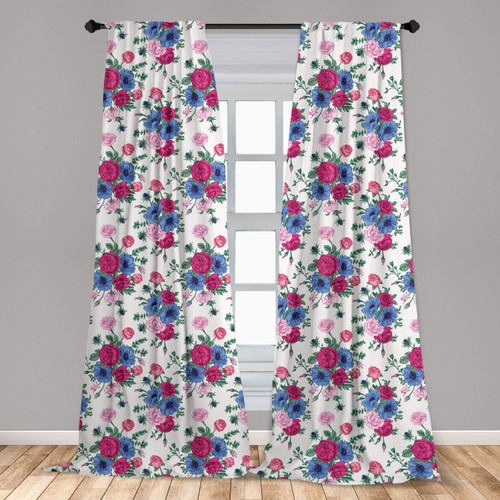 Ambesonne Wedding Window Curtains, Floral Pattern with Bridal Bouquet of Colorful Flowers Roses Anemones and Eustoma, Lightweight Decor 2-Panel Set with Rod Pocket, Pair of - 28" x 63", Multicolor