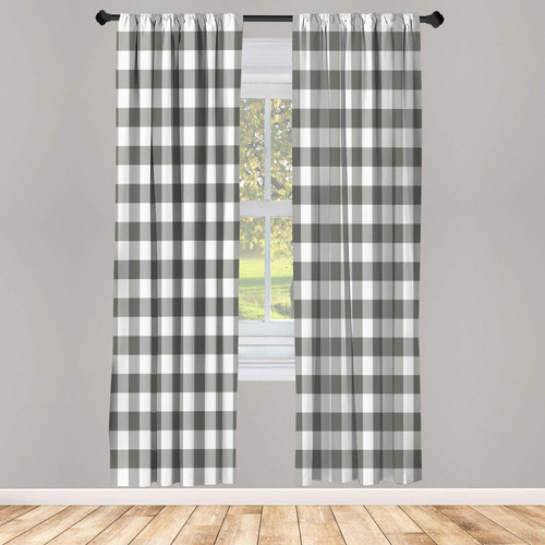 Ambesonne Plaid Window Curtains, Lumberjack Fashion Buffalo Checks Pattern Retro Style Grid Composition, Lightweight Decorative 2-Panel Set & Rod Pocket, Pair of - 28" x 84", Grey and White