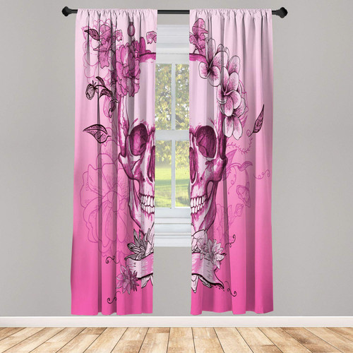 Ambesonne Grunge Window Curtains, Skull and Flowers Day of The Dead Mexican Traditional Celebration Symbolic Art, Lightweight Decorative 2-Panel Set & Rod Pocket, Pair of - 28" x 84", Pale Pink Ambesonne Grunge Window Curtains, Skull and Flowers Day of The Dead Mexican Traditional Celebration Symbolic Art, Lightweight Decorative 2-Panel Set & Rod Pocket, Pair of - 28" x 84", Pale Pink