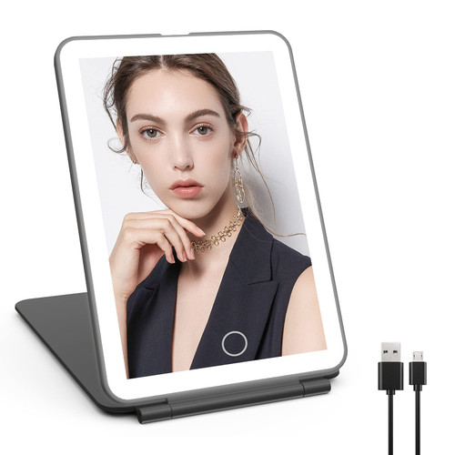 Matekxy Makeup Mirror with 72 LED Lights Portable Travel Mirror with 3 Colors Light Modes Beauty Cosmetic Mirror, USB Rechargeable Touch Screen Dimmable Tabletop Folding Vanity Mirror -Black