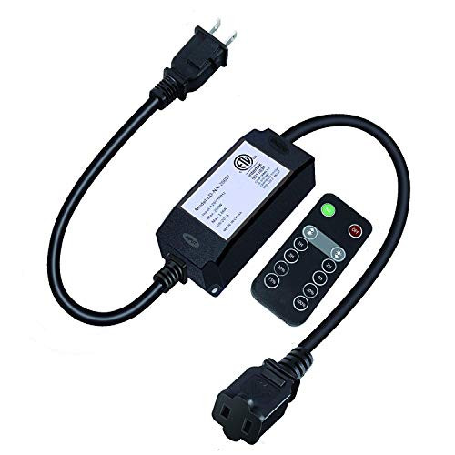Eady Outdoor Dimmer for String Lights, RF Wireless Remote LED Dimmer, 200W Max, IP65 Waterproof dimmer, Timer, 4 Brightness Dimming, 100ft Range, Dimmer Plug for LED Dimmable String Lights