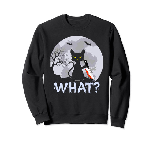 Cat What? Murderous Black Cat With Knife Halloween Costume Sweatshirt