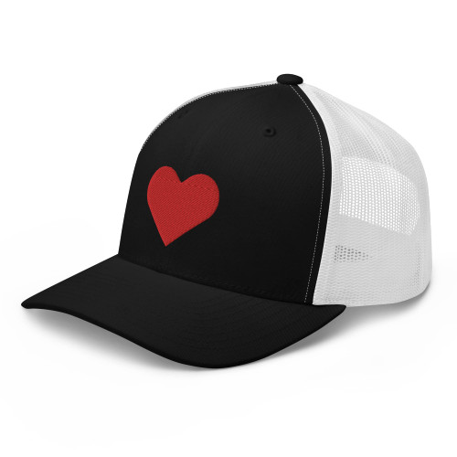 RIVEMUG Red Heart Women Trucker Hat Center Embroidered Baseball Cap Adjustable Black/White