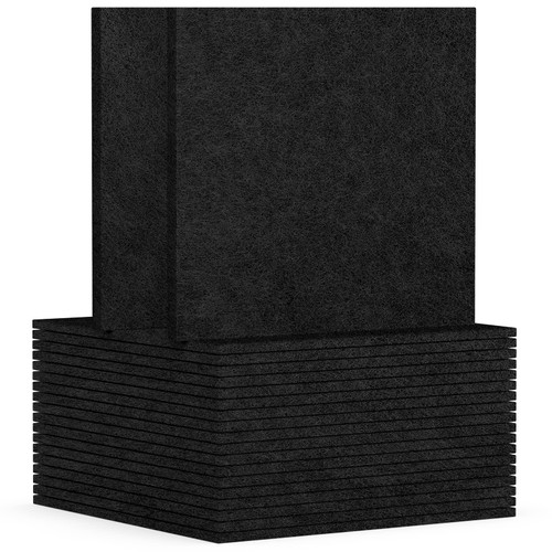 TroyStudio Acoustic Panels - 12 x 12 x 0.3 Inches Pack of 20 Sound Absorbing Panels, Wall and Ceiling Decorative Sound Panels, Acoustical Treatment Felt Tiles for Home, Recording Studio (Black)