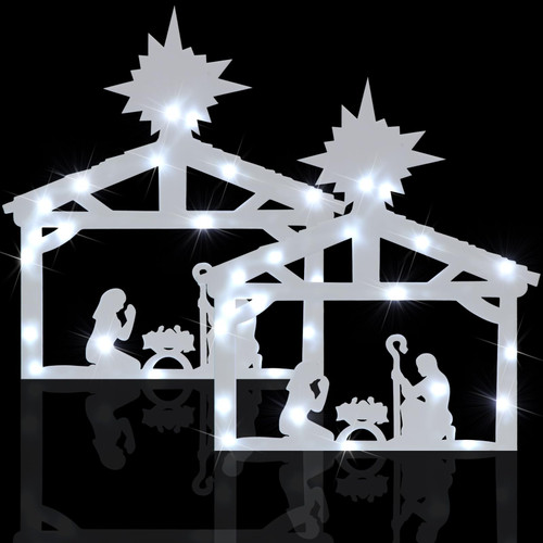 VIHOSE 2 Pack Christmas Nativity Lighted Christmas Nativity Scene LED Decoration Christmas Nativity Window Silhouette Decoration Lights Nativity Sets for Christmas Indoor Xmas Home Wall Decor