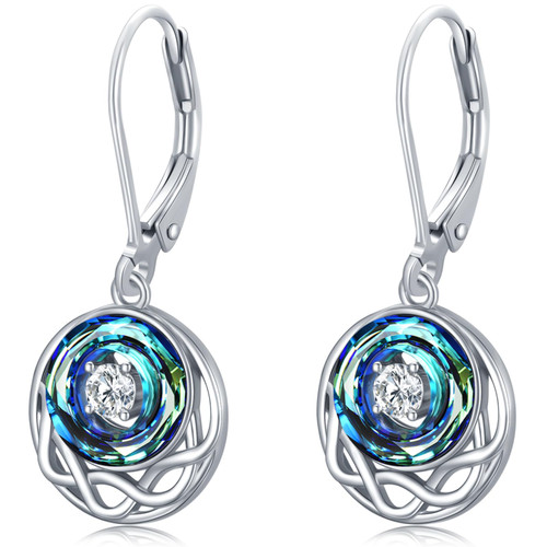 Celtic Dangle Earrings 925 Sterling Silver Celtic Austrian Crystal Drop Leverback Earrings for Pierced Ears Irish Jewelry Gifts for Women Girls