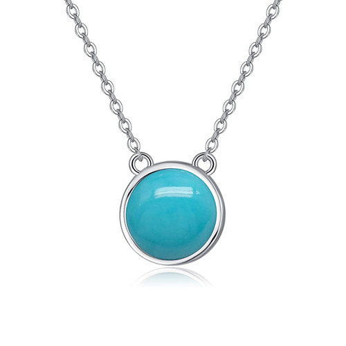 TANGPOET Turquoise Necklace for Women Sterling Silver Round Crystal Pendant Necklace Round Jewelry Birthday Gift for Her Mom Daughter TANGPOET Turquoise Necklace for Women Sterling Silver Round Crystal Pendant Necklace Round Jewelry Birthday Gift for Her Mom Daughter