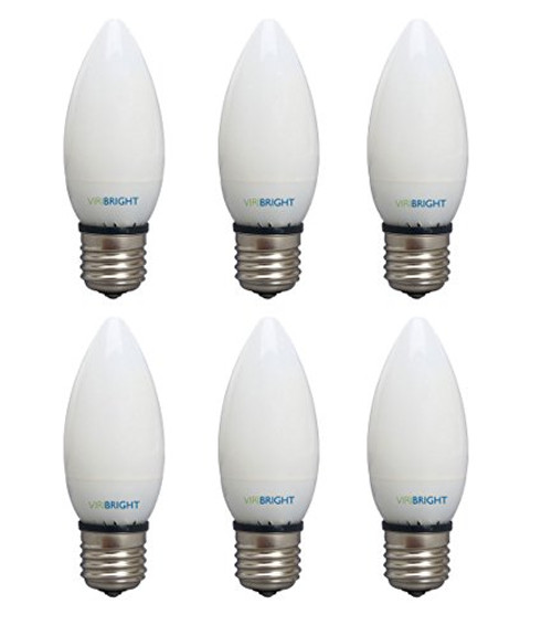 Viribright 25 Watt Equivalent, fully dimmable, B10, Chandelier, E26 Base, Warm White (2700K), LED Light Bulb,Pack of 6