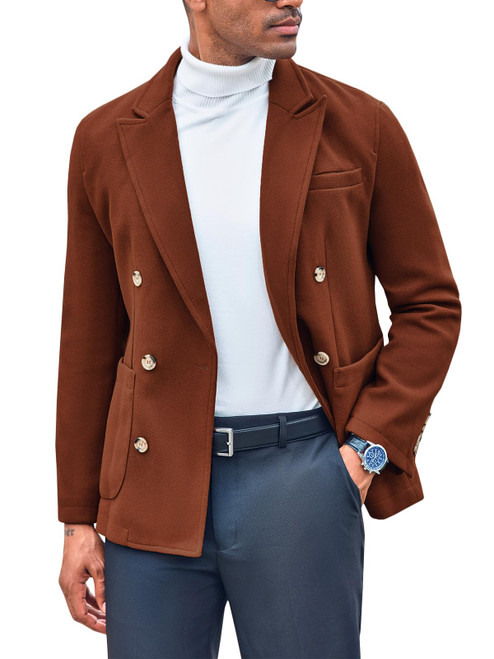 PASLTER Mens Classic Pea Coat Notched Lapel Double Breasted Wool Blend Trench Coat Regular Fit Winter Warm Overcoat