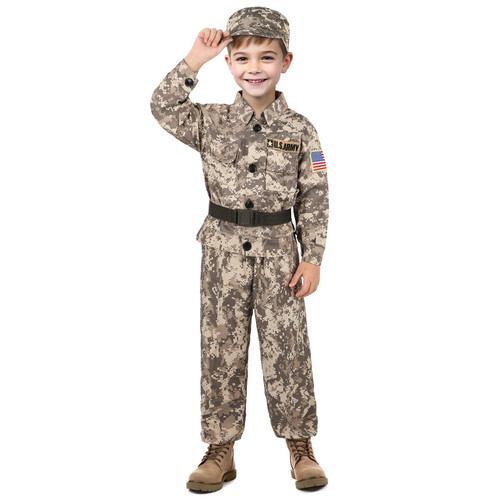 GIFTINBOX Army Costume for Kids, Soldier Military Costumes for Boys, Halloween Costumes for Kids Boys, Kids Army Soldier Uniform Age 3-10 Size M