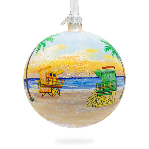 South Beach, Miami, Florida, USA Glass Ball Christmas Ornament 4 Inches
