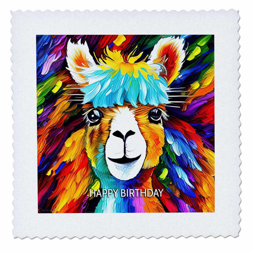 3dRose Happy Birthday. Artistic Image of an Alpaca Animal in Bold... - Quilt Squares (qs-379152-3)