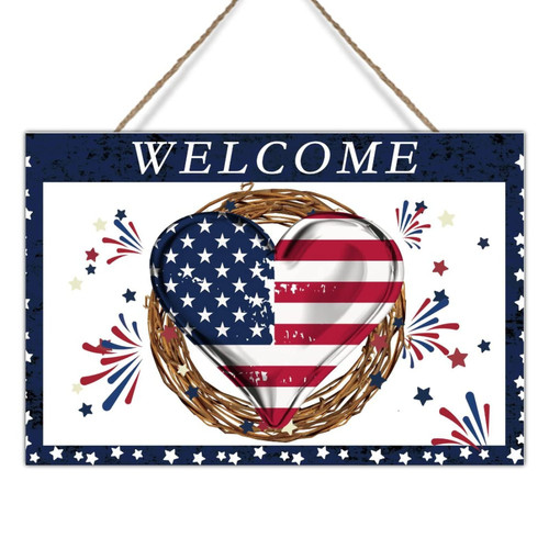 Fourth of July Vintage American Flag Star Wood Wall Art Sign 4th of July Patriotic American Flag Heart Wood Plaque Rustic Independence Day Wooden Signs Plaques Kitchen Laundry Room Wall Decor