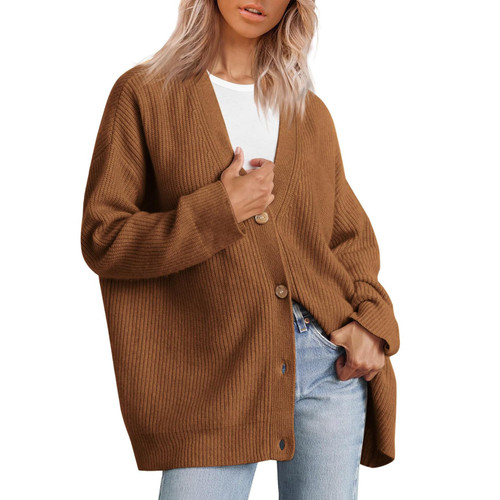 Women's Cardigan 2023 Open Front Oversized Button Lightweight Sweaters V Neck Loose Fall Cardigans Knit Outwear Brown