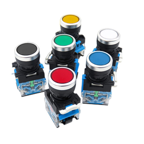 HEPUP 6pcs 22mm LA38 Flat Head Push Button Switch 1NO 1NC Momentary Push Button Switches LA38-11 6Colors Normal Open+Normal Closed (Color : Green, Size : Self Locking Type)