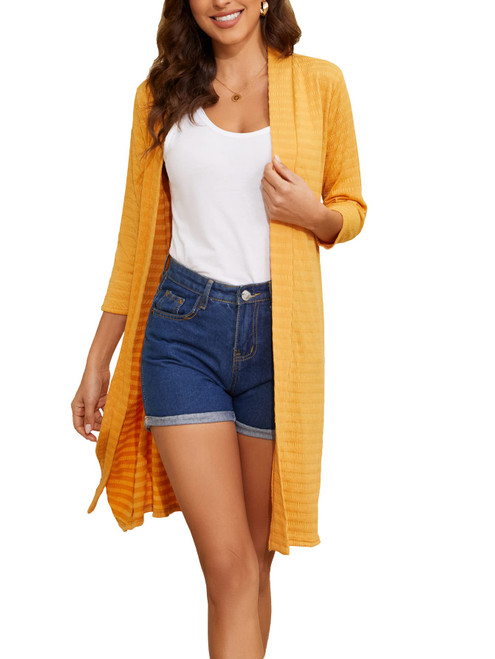 Long Cardigans for Women Lightweight, Open Front Duster Cardigans Casual 3/4 Sleeve Cardigan Fall Cardigan 2023 Gold