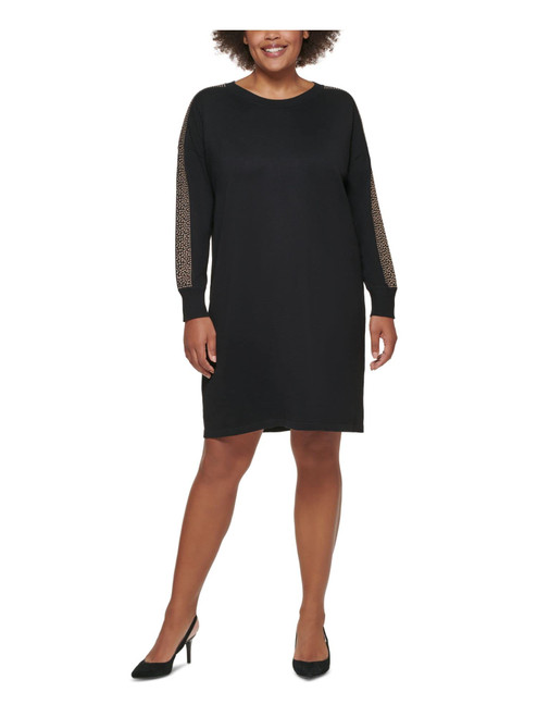 Calvin Klein Womens Plus Casual Knee Sweaterdress Black 3X