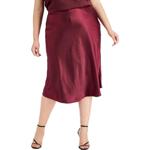 Bar III Womens Plus Satin Calf Midi Skirt Purple 22W