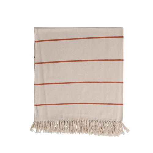 Creative Co-Op Cotton Flannel Striped Throw Blanket with Fringe, Cream and Rust Creative Co-Op Cotton Flannel Striped Throw Blanket with Fringe, Cream and Rust