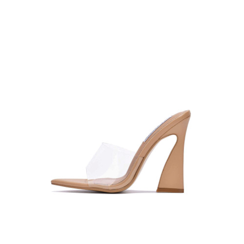 Cape Robbin Layland Sexy Chunky High Heels for Women, Pointed Open Toe Clear Heels - Nude Size 8.5