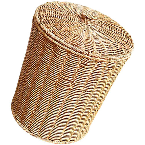 Zerodeko Trash Can with Lid Wicker Waste Paper Bin Woven Garbage Bin Small Waste Basket Organizing Basket Bedroom Rubbish Basket Wastebaskets Rattan Trash Make up Office Pp Laundry Basket