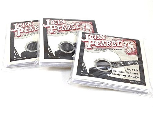 John Pearse Guitar Strings 3 Pack Acoustic Medium #300M Bronze Wound John Pearse Guitar Strings 3 Pack Acoustic Medium #300M Bronze Wound
