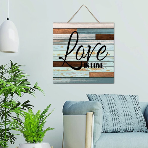 Autravelco Farmhouse Artwork Decoration Wood Signs Love Is Love Country Wall Art Wood Plaque Sign 12x12 Inch Lesbian LGBT Unisex Pansexual Wooden Hanging Signs Home Decor for Laundry Outdoor