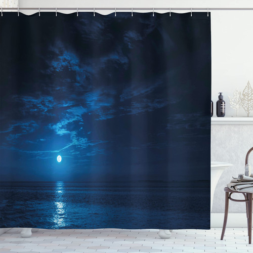 Ambesonne Night Sky Shower Curtain, Deep Blue Moonlight Ocean Waves for Coastal Region Clouds Scenery Image, Cloth Fabric Bathroom Decor Set with Hooks, 69" W x 70" L, Dark Blue and White Ambesonne Night Sky Shower Curtain, Deep Blue Moonlight Ocean Waves for Coastal Region Clouds Scenery Image, Cloth Fabric Bathroom Decor Set with Hooks, 69" W x 70" L, Dark Blue and White