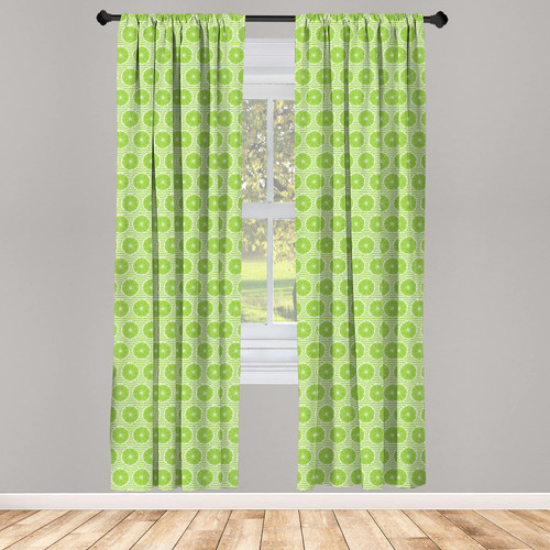 Ambesonne Fruit Window Curtains, Continuous Pattern with Round Slices of Lime Citrus Food on Thin Stripes, Lightweight Decor 2-Panel Set with Rod Pocket, Pair of - 28" x 84", Light Green