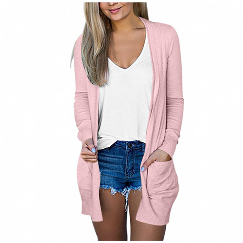 Sweaters for Women,Women's Open Front Cardigan with Pockets Casual Long Sleeve Lightweight Knit Cardigan Sweaters Outwear Pink