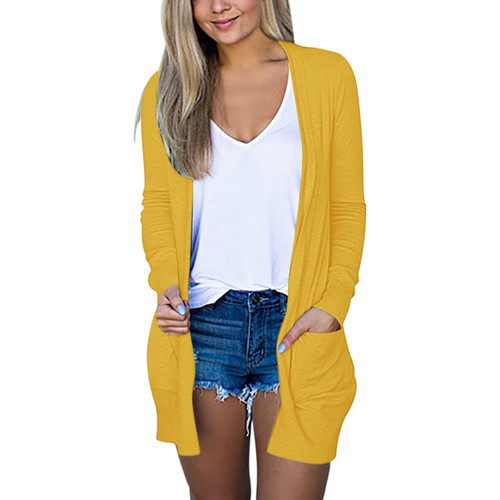 Cardigans Sweaters Women CardiganLong Sleeve Cardigan for Women Fall Open Front Cardigan with Pockets Casual Duster Lightweight Cardigan (Yellow, XL)